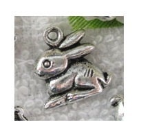 5 Antiqued Tibetan Silver Cute Bunny Rabbit Charms 3694
