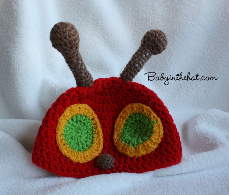 Children's Very Red Caterpillar Crochet Hat Photo Prop