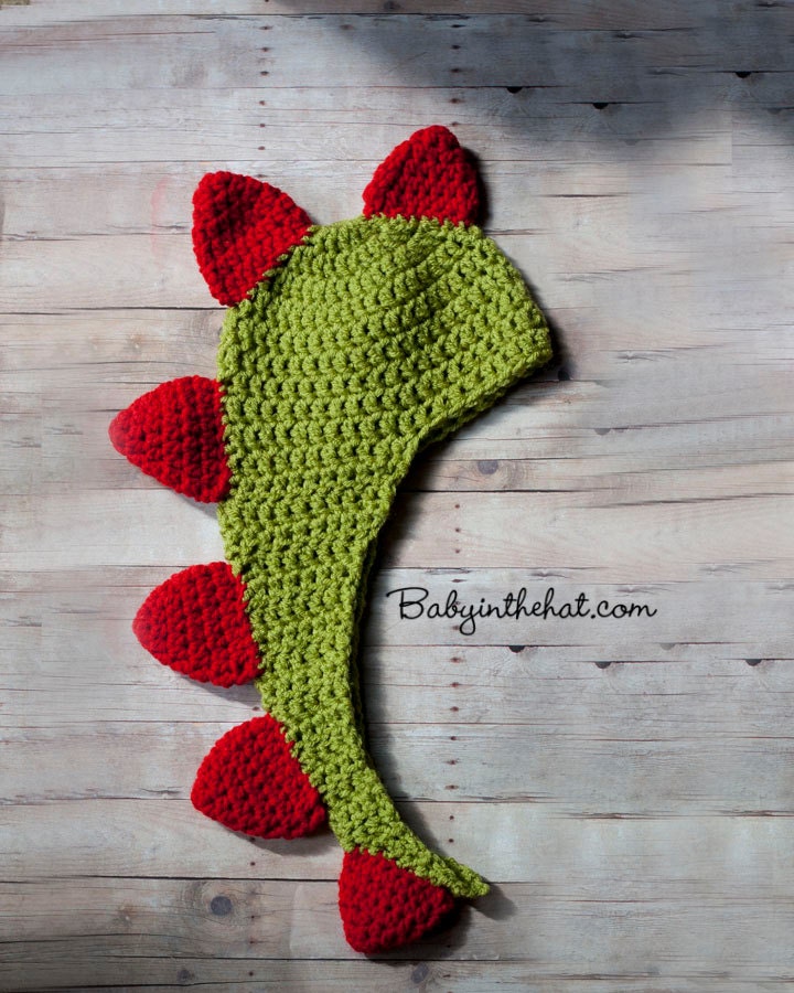 Newborn Dinosaur Blue and Green Spikes Tail Crochet Hat 0-12 Months