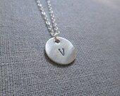 Sterling silver initial charm necklace, custom engraved typewriter font