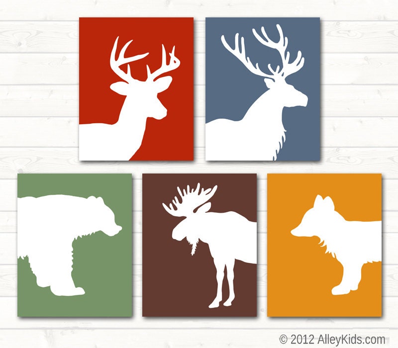Woodland Nursery Art, Woodland Decor, Deer, Bear, Fox, Moose, Elk, Animal Art Prints, Forest Friends