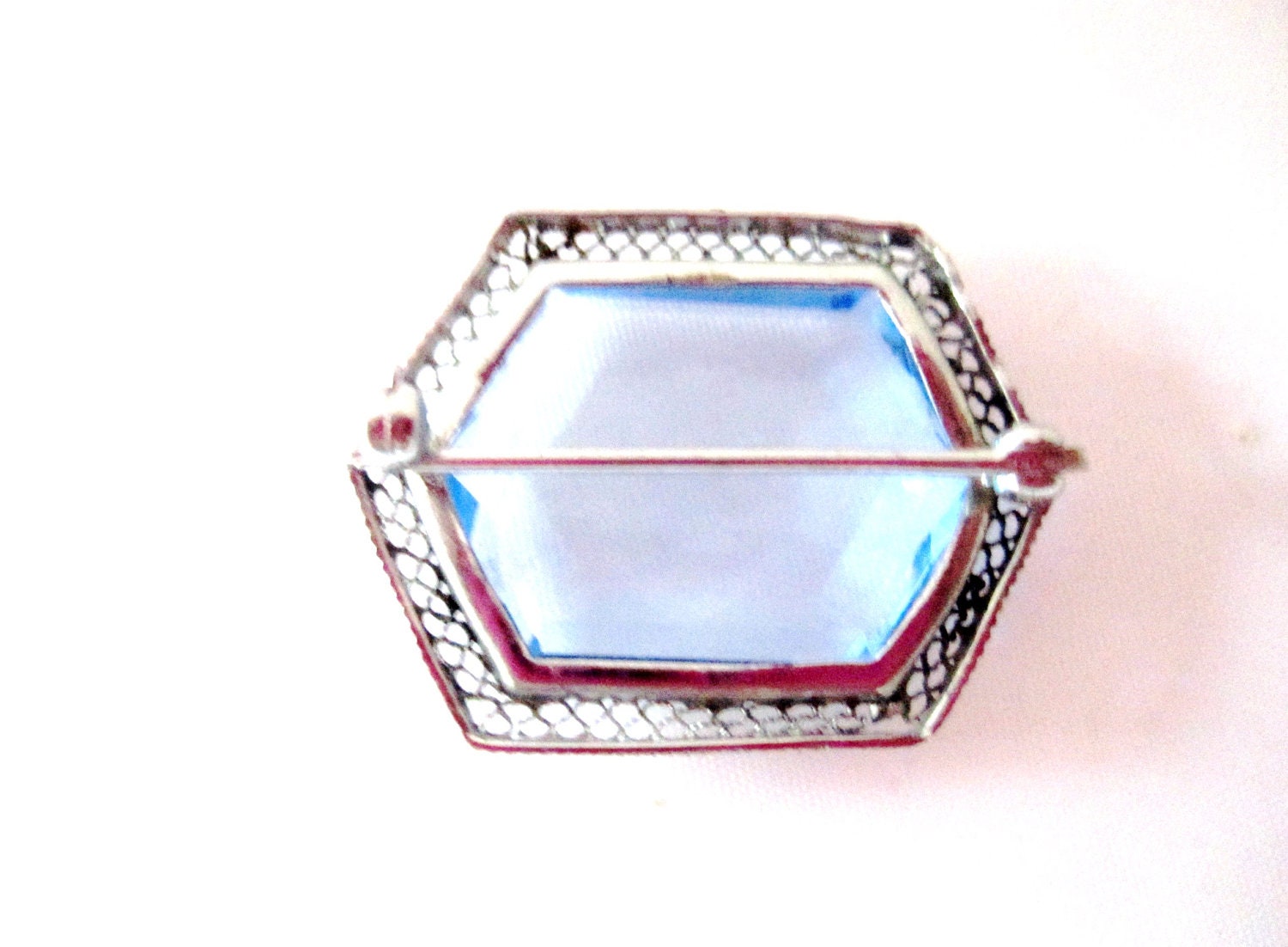 Art Deco Clear Blue Glass Brooch 1920s Vintage