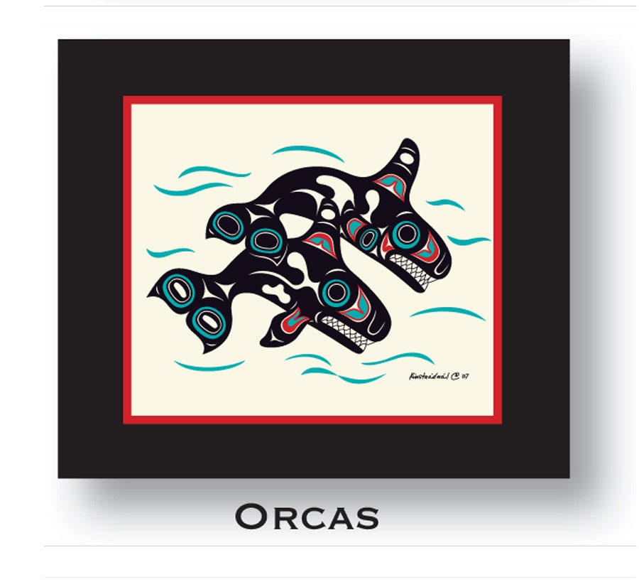 Matted 10X12 Orcas Print - Pacific Northwest Native American