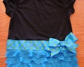 Ruffled Shirt with Blue and Green Ribbon