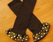 Brown and WhitePolka Dot Ruffle Ribbon Legwarmers