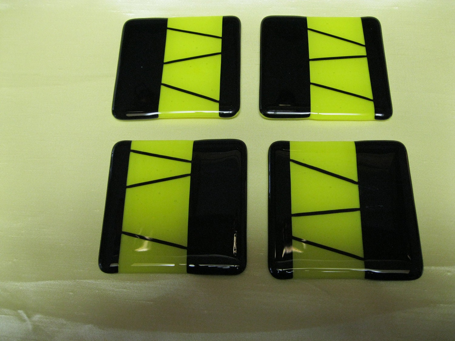 Black and Lemon Yellow Fused Glass Coasters - Item  8-1010
