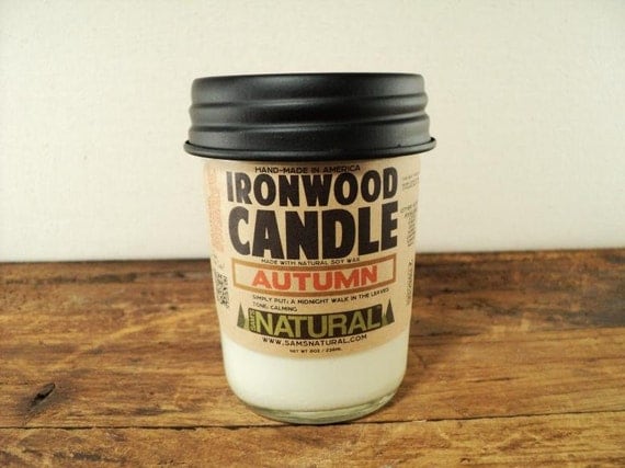 Autumn Ironwood Soy Candle in Jelly Jar - AUTUMN Scent - Housewarming Gift, Soy, Candle