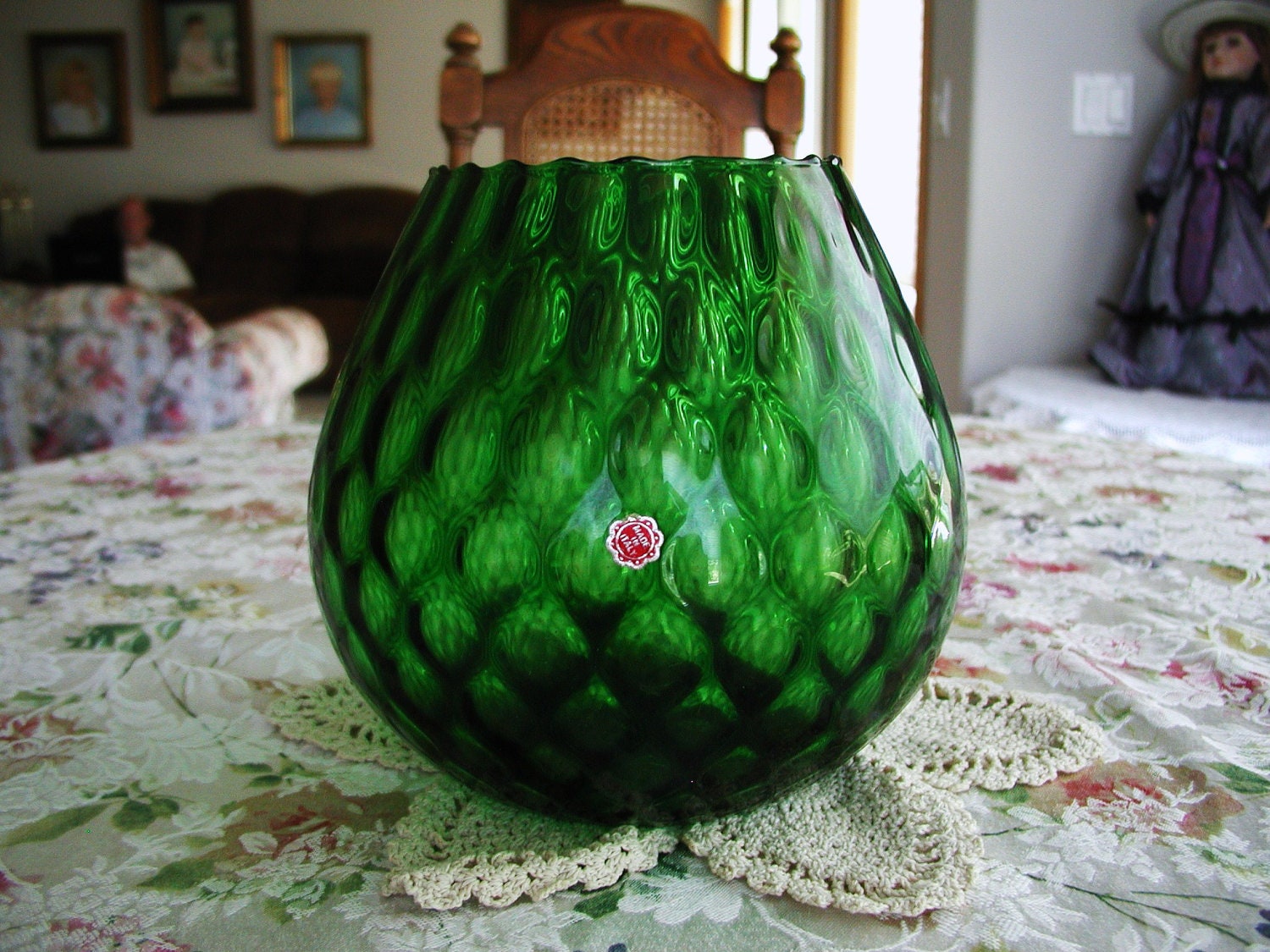 10% Discount VINTAGE ITALIAN Hand-Blown EMERALD Green Glass Vase 1960s