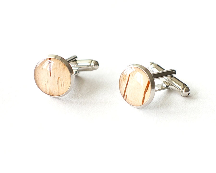 Real Birch Bark Cufflinks  - beige woodland Cuff links for men - Downy Birch
