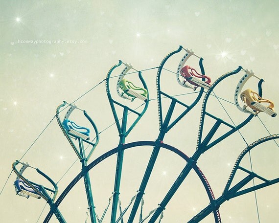 Nursery Wall Art Mint Ferris Wheel Summer Photograph Pastel Heart Bokeh Circus Vintage Carnival Pastel Ferris Wheel signed 8x10 print