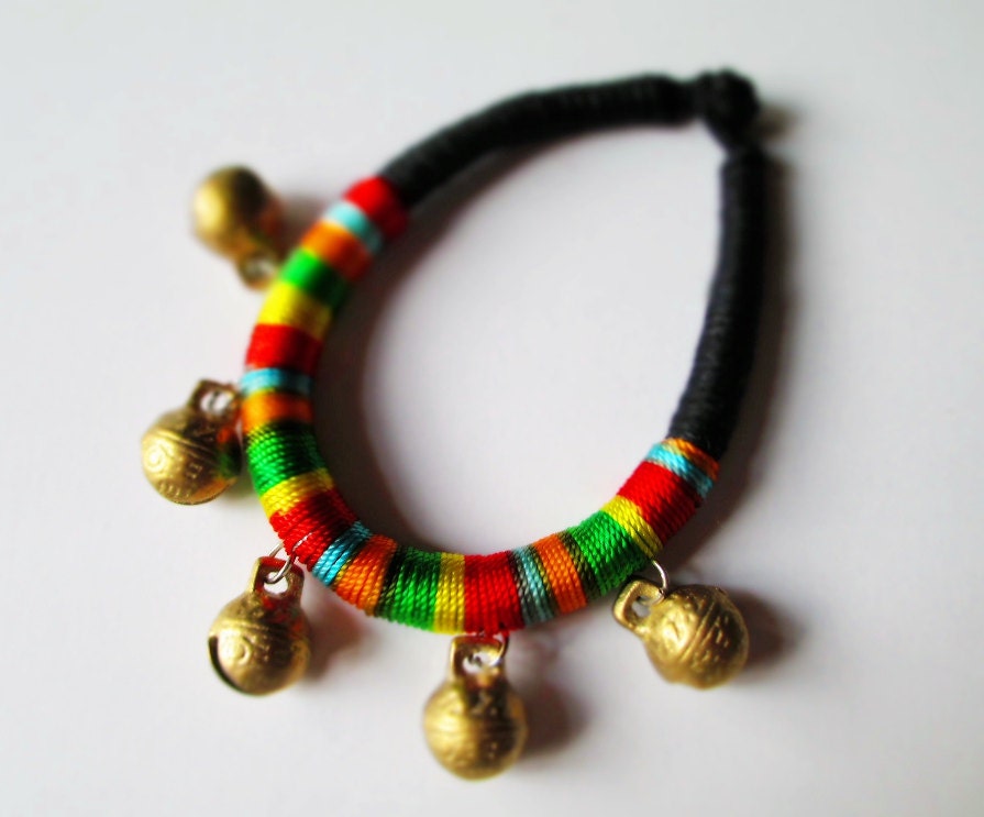 Handmade bracelet anklet, belly dance bracelet, belly dancer ankelet,handbraided bracelet ankelet, colorful wristband with 5 bells