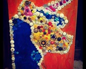 sale sale sale mixed media  on staple back canvas "Buttoning My Unicorn" 16X20 ready to hang unicorn and buttons