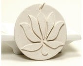 White Lotus Decorative Ornament - Saraswati /  Gift under 10, Wall Pendant, Drawer Pull, Zen, Meditation, Yoga, Clay