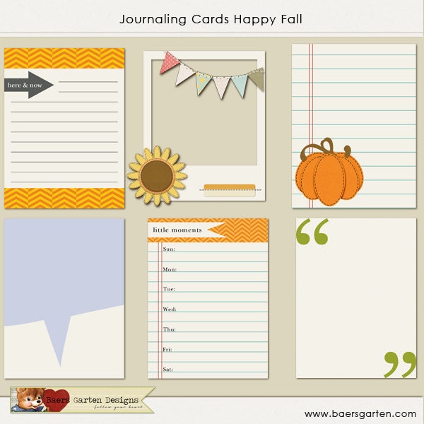 INSTANT DOWNLOAD - Printable Journaling Cards "Happy Fall" - Project Life - Scrapbooking