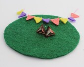 Wood laser cut earrings studs - triangle geometric grey gray pink and black