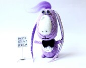Lilac hare - Conductor - Crochet and needle felted animal - OOAK toy - Christmas gift - Lilac, white, black colors - Home decor