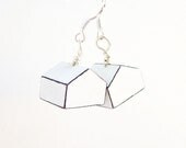 White Geometric House Earrings With Sterling Silver Hooks Upcycled Monopoly Game Pieces - prettyinc