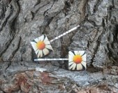 Scrabble Tile Hair Clips Bobby Pins Daisy Flower White Orange