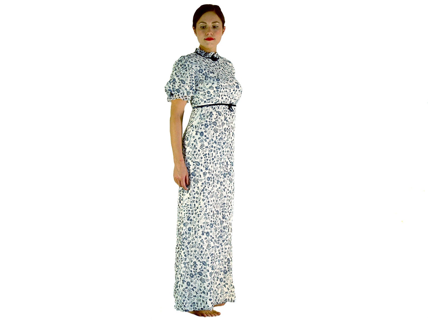 BIG SALE 30 - 50% OFF Soft Cotton Lace Princess Dress With Tiny Blue Flowers 1920's