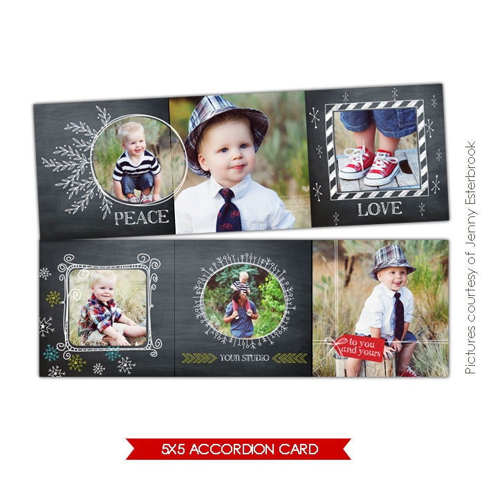 INSTANT DOWNLOAD - 5x5 Accordion card Photoshop Template - Chalkboard Greetings - E611