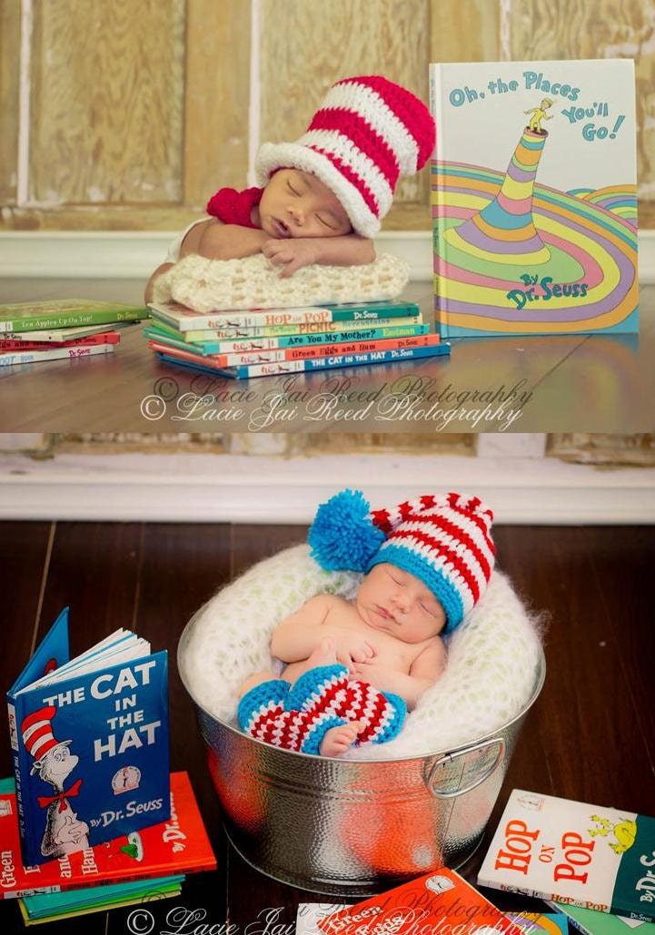 Dr. Seuss Prop Package - Stocking Hat and Leg Warmers -  Crochet Cat in The Hat Set - Baby Crochet Hat - Photo Prop