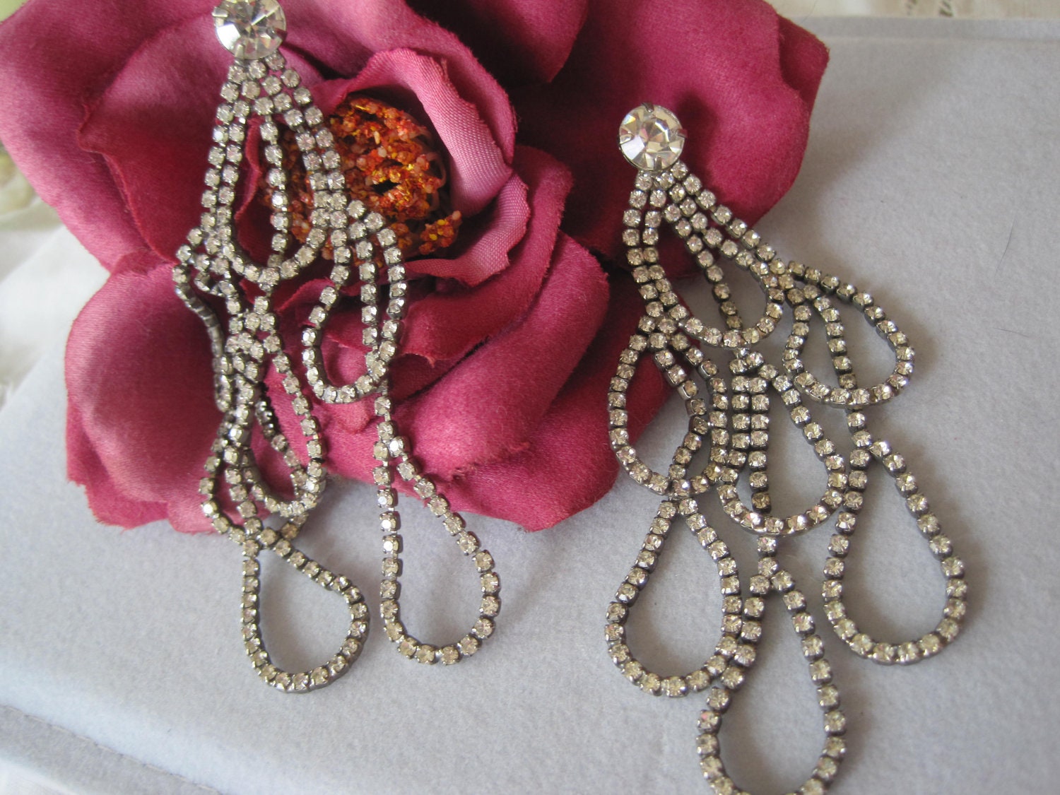 Reserved for SuzetteAntique Rhinestone Chandelier Earrings