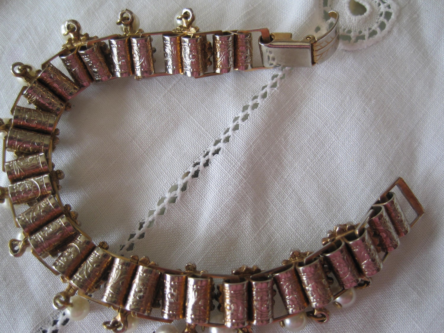 Garnet Turquoise Pearl Rhinestone Vintage Bracelet