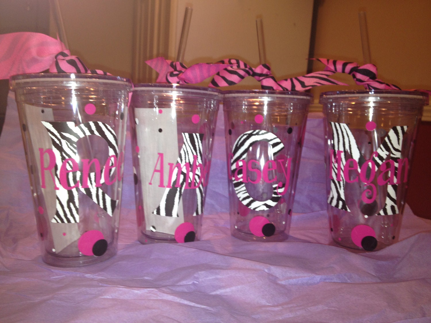 Personalized Tumblers wZebra 16 oz. w/straw  BPA Free  Cheer, Birthday, Bachlorette Parties, Dance, Teacher, Christmas, Holidays,Sorority