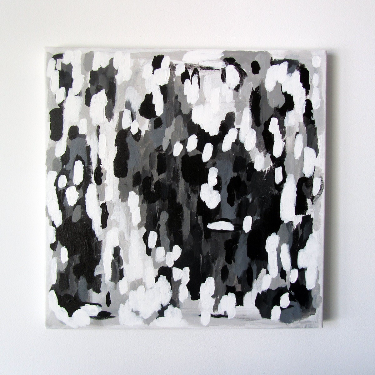 Modern Original Abstract Painting No. 68 Acrylic on Canvas (18" x 18" on regular depth canvas) - White, grey, black