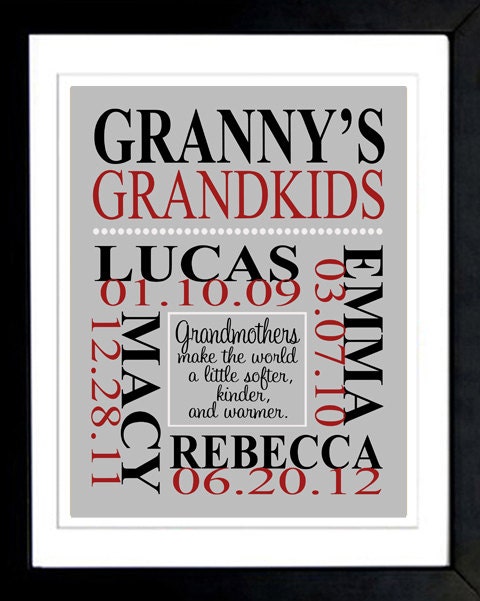 Personalized GRANDPARENT PRINT- the original :) - with Grandchildren's Names and Birthdays - Completely Customizable - Christmas Gift