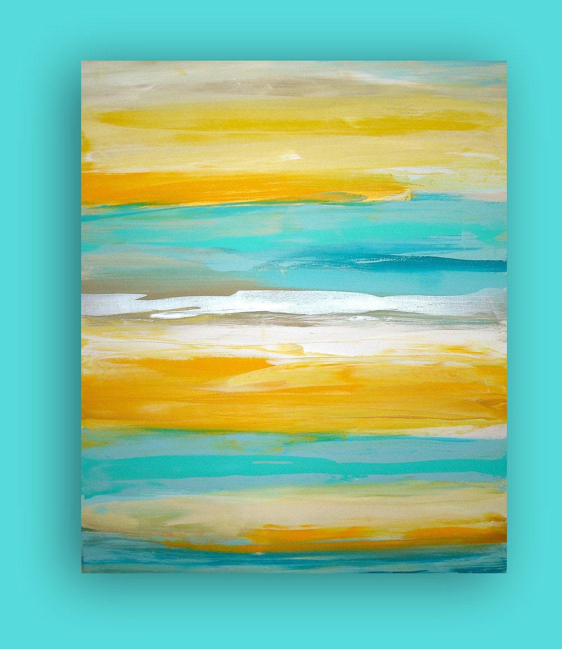 ART Yellow Turquoise Original Abstract Painting by OraBirenbaumArt