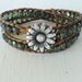 Sea Green Leather Wrap Bracelet, 2x Wrap, Double Wrap, Boho Bohemian, Sea Green Blue, Daisy Bracelet, Boho Chic