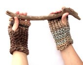 Brown Fingerless Gloves, Rustic Fingerless Mittens, Womens Wool Gloves, Woodland Gloves, Winter fashion MADE TO ORDER