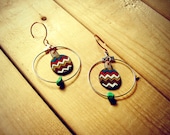 Chevron Hoop Earrings / Turquoise, Red, Mustard / Zig Zag / Shrink Plastic Jewelry / Southwestern Style / For Her / Wearable Art