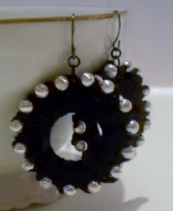 Beaded Crochet Hoop Earrings - Black & Silver