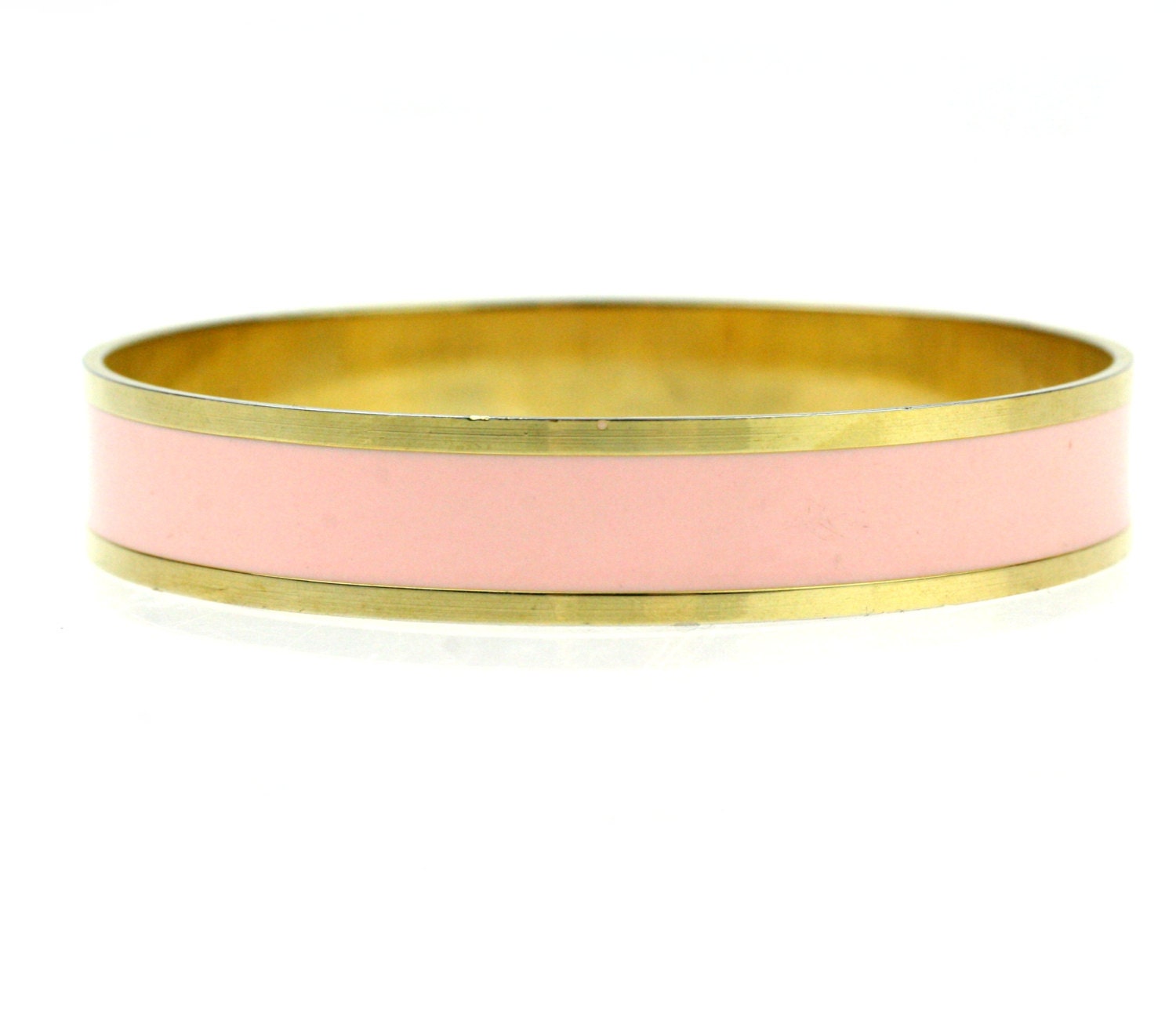 Vintage Colorblocked Enamel Two Tone Bangle / Pink and Gold