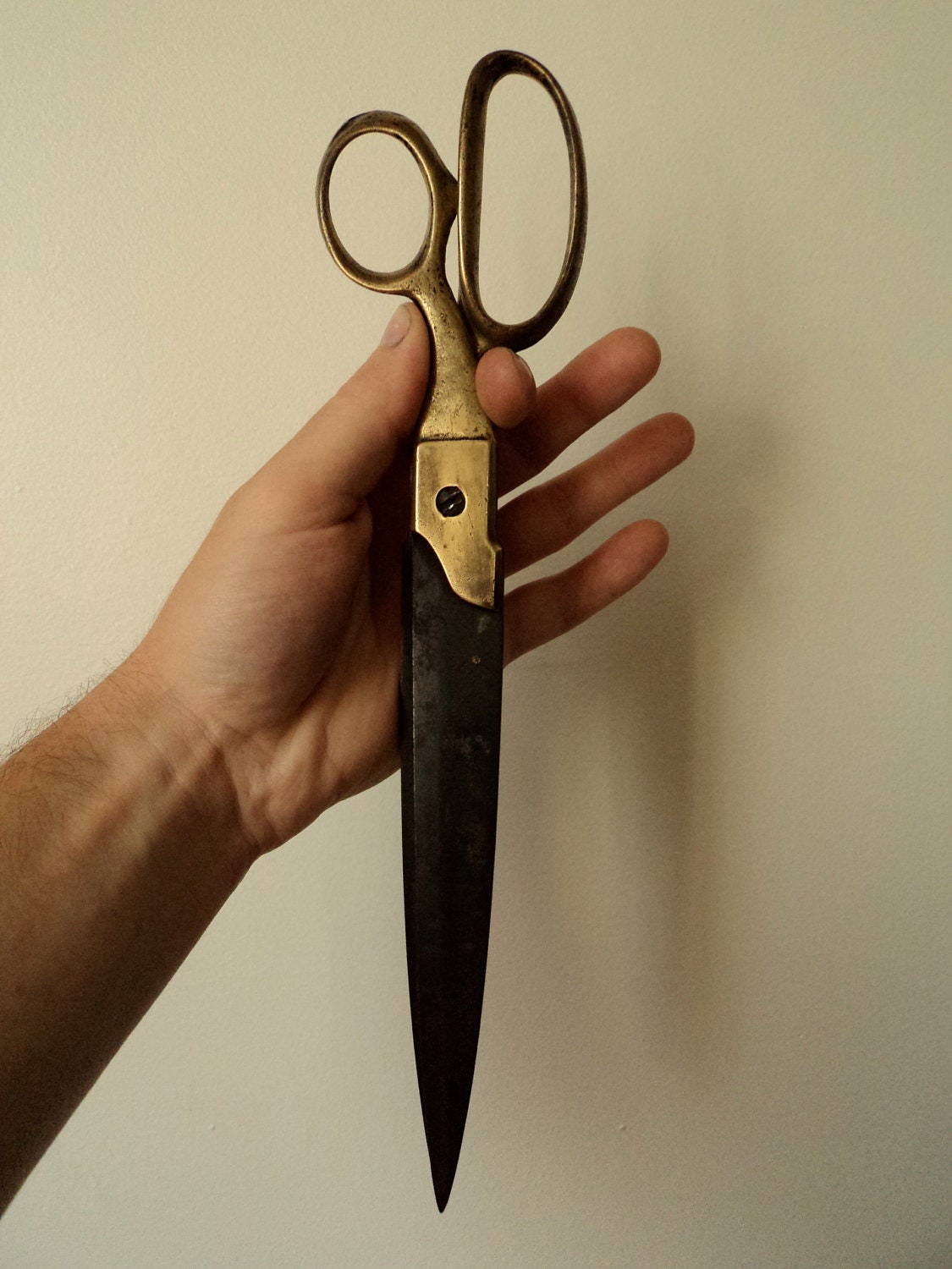 Large Antique brass fabric scissors by AjWcreations on Etsy