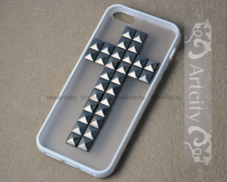 Studded iPhone 5 Case - Antique Gunmetal Cross Studs Frosted Translucent iPhone case,Studded Case