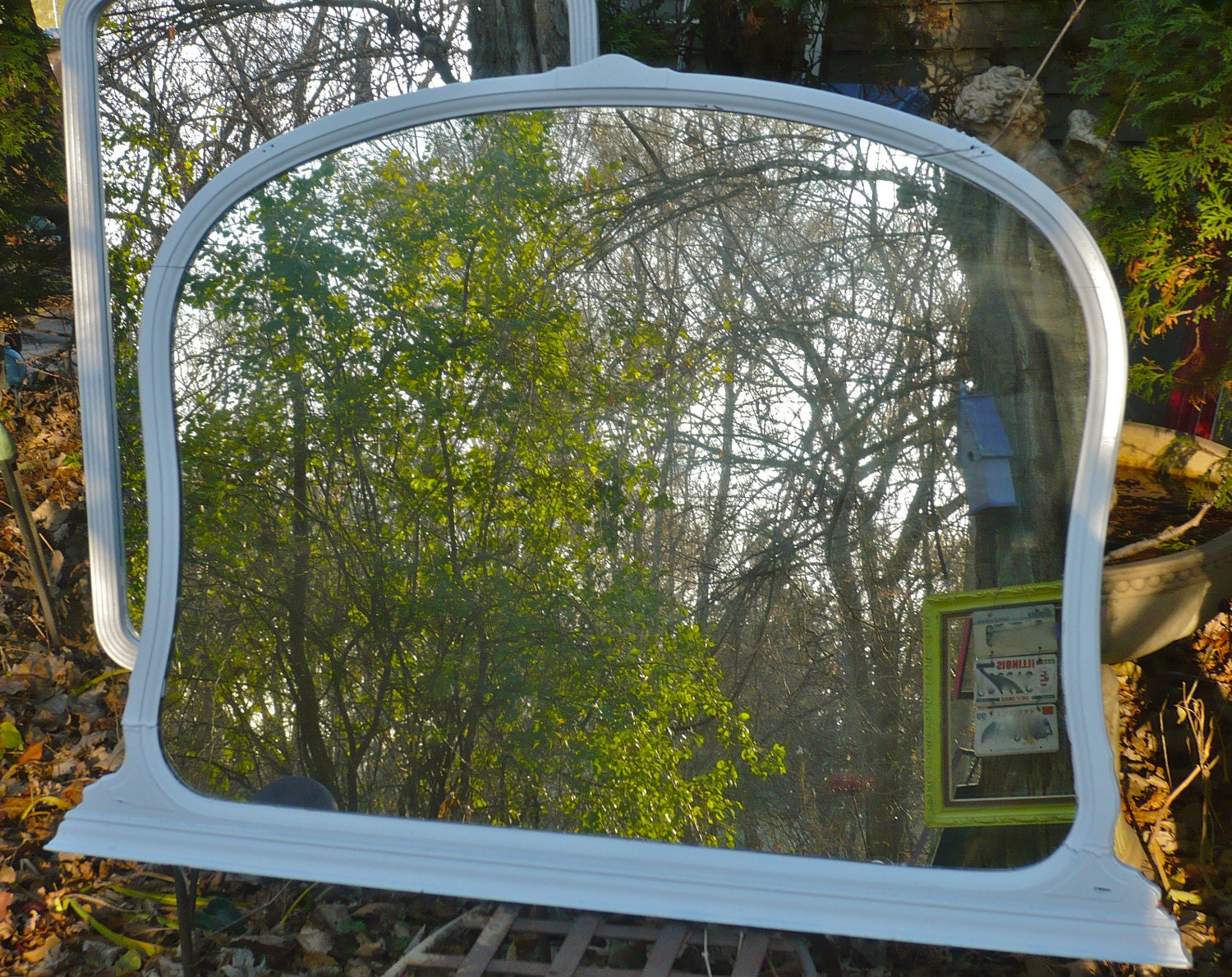 Large Vintage Mirror Hand Painted Mirror Cottage Chic French Provincial
