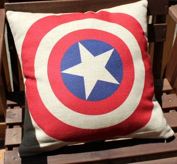 Captain America Red Blue Stars Cartoon Cotton Linen pillow cushion case cover  45cm x 45 cm