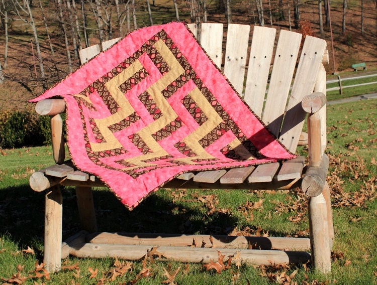 Baby Quilt Brown Pink and Beige Baby Girl Crib Quilt