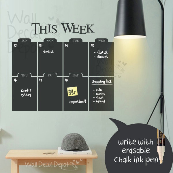Weekly Chalkboard Decal Wall Calendar -  Words Wall Decal Wall Sticker