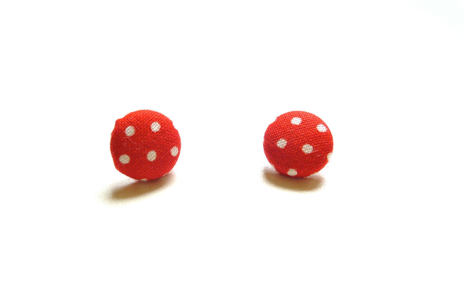 Earrings / Vintage Fabric / Red Polka Dots / Cover Buttons on surgical steel posts
