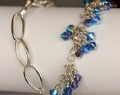blue Swarovski crystal bracelet, adjustable, sterling silver jewelry by girlthree 