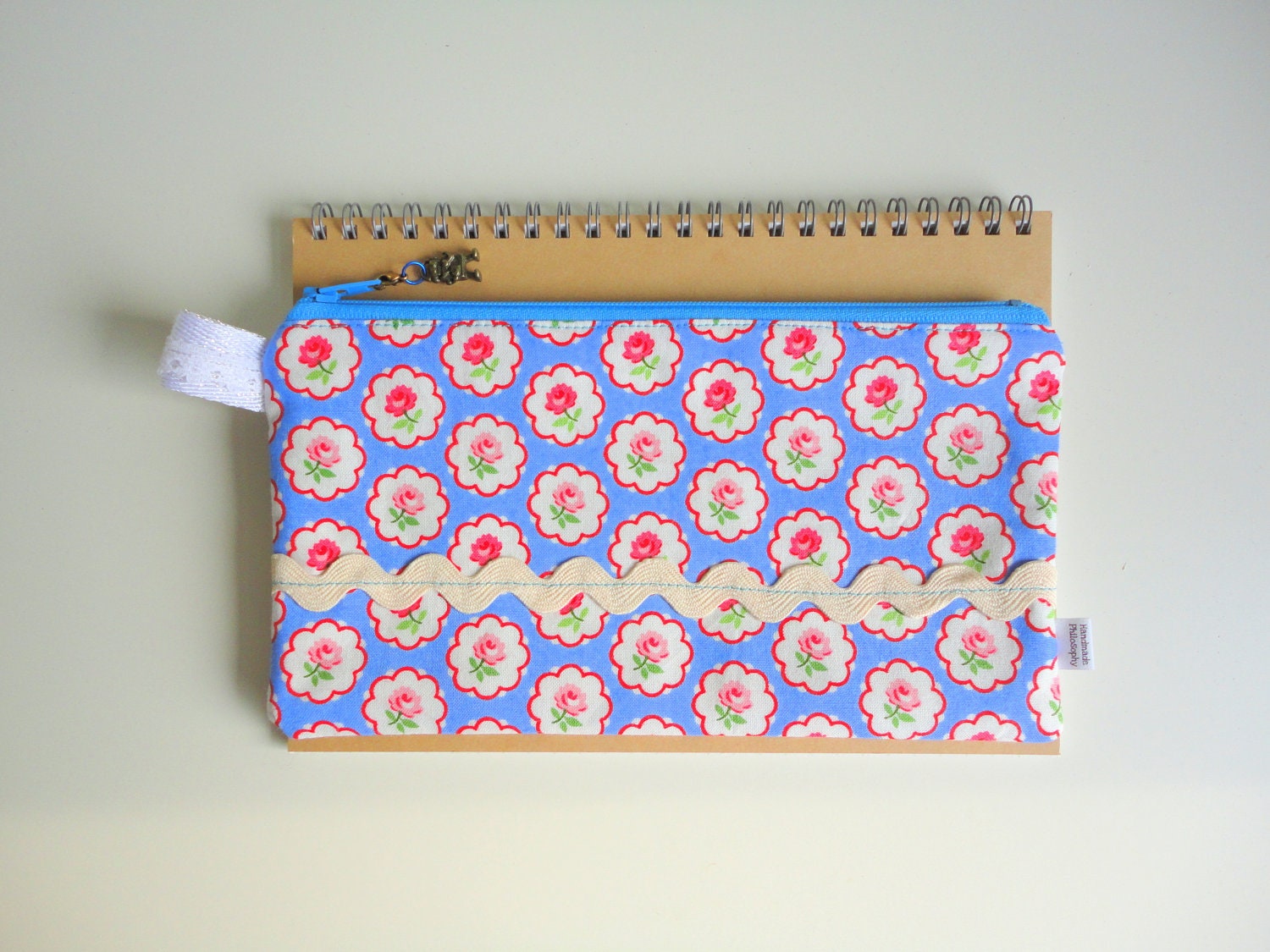 Roses Pencil Case with Robot Zipper Pull