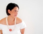 Fabric flower jersey necklace copper spirals ceramic beads OOAK handmade ready to ship