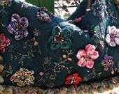 Outrageous Crazy  Azure Blue Green  Encrusted Beaded Floral  Shoulder Purse