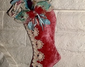 Victorian Christmas Stocking Pink With Fairy Wing Brooch Steampunk