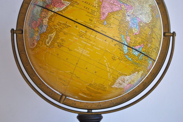 Yellow Cram's Imperial World Globe - Dual Axis - 1940's/50's Vintage - Rare Color