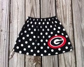 Custom children's clothing. Girls black white polka dot UGA bulldogs or favorite team twirly skirt. team logo applique. By EverythingSorella